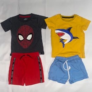 Marvel Spiderman & Shark 2pc Bundle of Short Sleeve Shirt & Shorts Sets